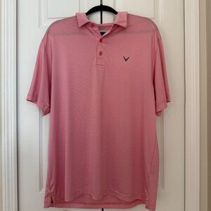 Mens XL Callaway Golf Polo Shirt Pink & White Striped Opti-Dri